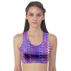 Boho Purple Floral Print Sports Bra by SpinnyChairDesigns