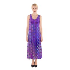 Boho Purple Floral Print Sleeveless Maxi Dress by SpinnyChairDesigns