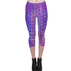 Boho Purple Floral Print Capri Leggings  by SpinnyChairDesigns