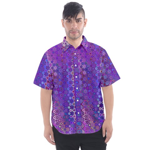 Boho Purple Floral Print Men s Short Sleeve Shirt by SpinnyChairDesigns