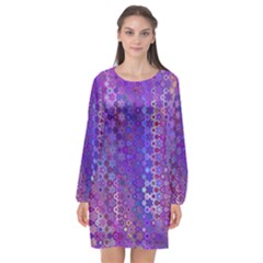 Boho Purple Floral Print Long Sleeve Chiffon Shift Dress  by SpinnyChairDesigns