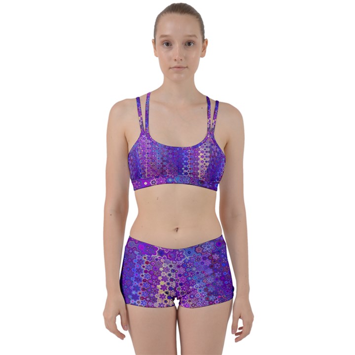 Boho Purple Floral Print Perfect Fit Gym Set