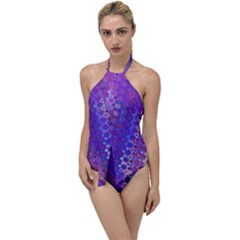 Boho Purple Floral Print Go With The Flow One Piece Swimsuit by SpinnyChairDesigns