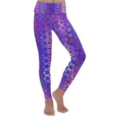 Boho Purple Floral Print Kids  Lightweight Velour Classic Yoga Leggings by SpinnyChairDesigns