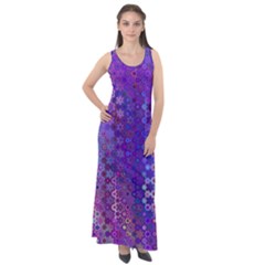 Boho Purple Floral Print Sleeveless Velour Maxi Dress by SpinnyChairDesigns