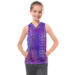 Boho Purple Floral Print Kids  Sleeveless Hoodie by SpinnyChairDesigns