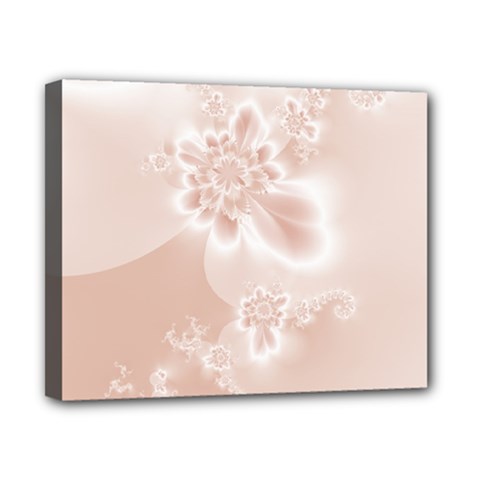 Tan White Floral Print Canvas 10  X 8  (stretched) by SpinnyChairDesigns