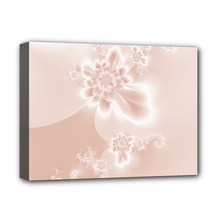 Tan White Floral Print Deluxe Canvas 16  x 12  (Stretched) 