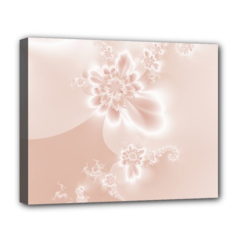 Tan White Floral Print Deluxe Canvas 20  X 16  (stretched) by SpinnyChairDesigns