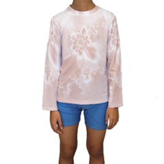 Tan White Floral Print Kids  Long Sleeve Swimwear by SpinnyChairDesigns