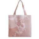 Tan White Floral Print Zipper Grocery Tote Bag View2