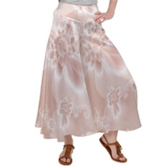 Tan White Floral Print Satin Palazzo Pants by SpinnyChairDesigns