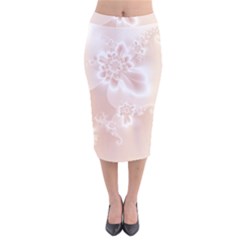 Tan White Floral Print Velvet Midi Pencil Skirt by SpinnyChairDesigns