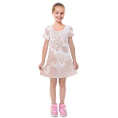 Tan White Floral Print Kids  Short Sleeve Velvet Dress by SpinnyChairDesigns