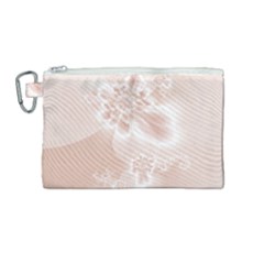 Tan White Floral Print Canvas Cosmetic Bag (medium) by SpinnyChairDesigns