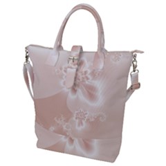 Tan White Floral Print Buckle Top Tote Bag by SpinnyChairDesigns