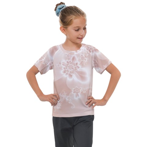 Tan White Floral Print Kids  Mesh Piece Tee by SpinnyChairDesigns