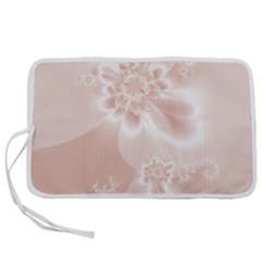 Tan White Floral Print Pen Storage Case (m) by SpinnyChairDesigns