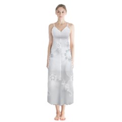 Wedding White Floral Print Button Up Chiffon Maxi Dress