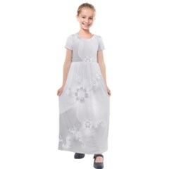 Wedding White Floral Print Kids  Short Sleeve Maxi Dress