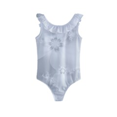 Wedding White Floral Print Kids  Frill Swimsuit