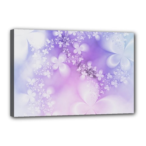 White Purple Floral Print Canvas 18  X 12  (stretched) by SpinnyChairDesigns