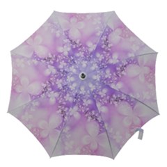 White Purple Floral Print Hook Handle Umbrellas (medium) by SpinnyChairDesigns