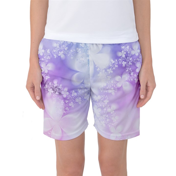 White Purple Floral Print Women s Basketball Shorts