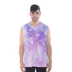 White Purple Floral Print Men s Basketball Tank Top by SpinnyChairDesigns