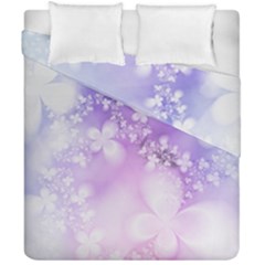 White Purple Floral Print Duvet Cover Double Side (california King Size) by SpinnyChairDesigns