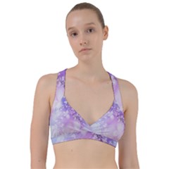 White Purple Floral Print Sweetheart Sports Bra by SpinnyChairDesigns