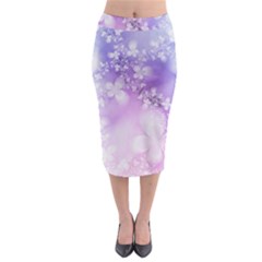 White Purple Floral Print Midi Pencil Skirt by SpinnyChairDesigns