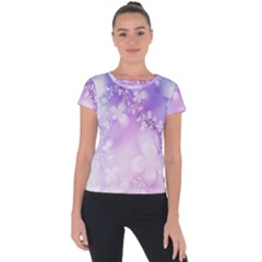 White Purple Floral Print Short Sleeve Sports Top  by SpinnyChairDesigns