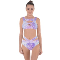 White Purple Floral Print Bandaged Up Bikini Set  by SpinnyChairDesigns