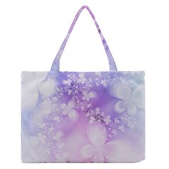 White Purple Floral Print Zipper Medium Tote Bag by SpinnyChairDesigns