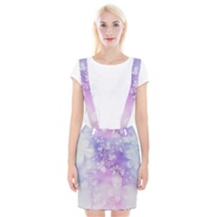 White Purple Floral Print Braces Suspender Skirt by SpinnyChairDesigns