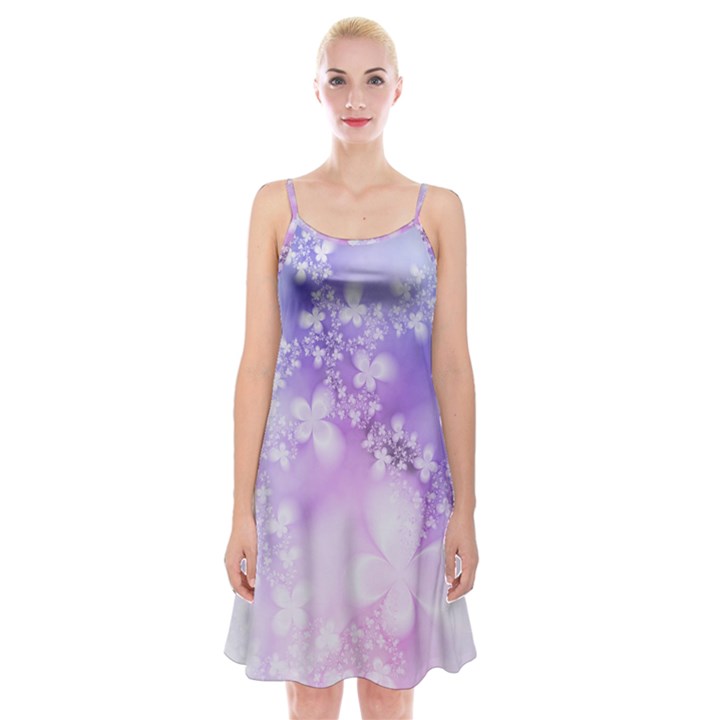 White Purple Floral Print Spaghetti Strap Velvet Dress