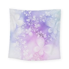 White Purple Floral Print Square Tapestry (small) by SpinnyChairDesigns