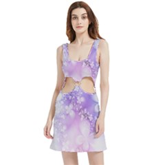 White Purple Floral Print Velvet Cutout Dress by SpinnyChairDesigns