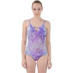 White Purple Floral Print Cut Out Top Tankini Set by SpinnyChairDesigns