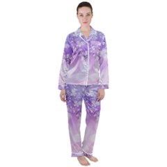 White Purple Floral Print Satin Long Sleeve Pyjamas Set by SpinnyChairDesigns