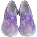 White Purple Floral Print Kids Lightweight Slip Ons View1