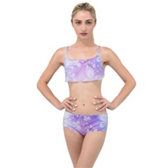 White Purple Floral Print Layered Top Bikini Set by SpinnyChairDesigns