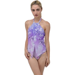 White Purple Floral Print Go With The Flow One Piece Swimsuit by SpinnyChairDesigns