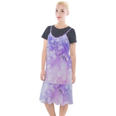 White Purple Floral Print Camis Fishtail Dress by SpinnyChairDesigns