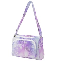 White Purple Floral Print Front Pocket Crossbody Bag by SpinnyChairDesigns