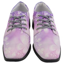 White Purple Floral Print Women Heeled Oxford Shoes by SpinnyChairDesigns