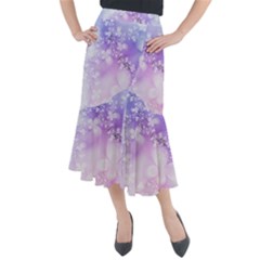 White Purple Floral Print Midi Mermaid Skirt by SpinnyChairDesigns