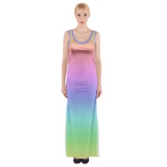 Pastel Rainbow Ombre Gradient Thigh Split Maxi Dress by SpinnyChairDesigns