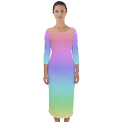 Pastel Rainbow Ombre Gradient Quarter Sleeve Midi Bodycon Dress by SpinnyChairDesigns